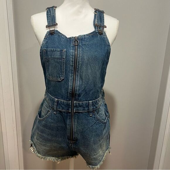 NWOT Free People Sunkissed Short Overalls size 27 adjustable straps with zipper - Picture 6 of 13